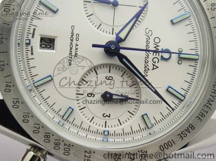 0808 Unique Speedmaster ’57 Co-Axial OMF 1:1 Best Edition White Dial Blue Markers A9300 (Free Leather Strap) 8132